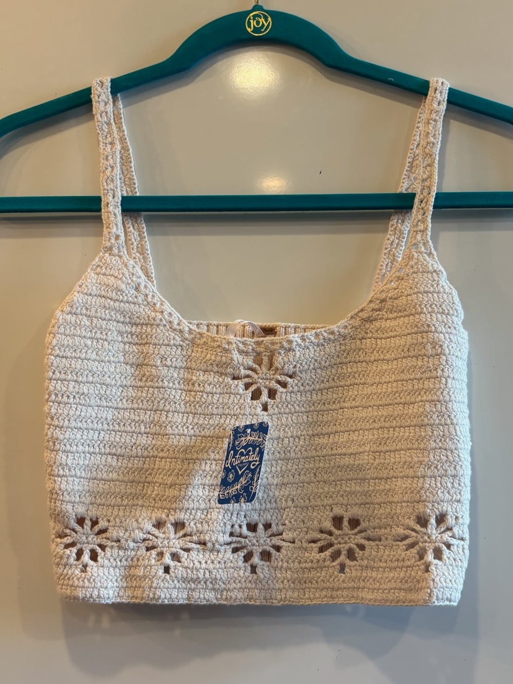 Free People Cream Crochet Floral Trim Crop Tank